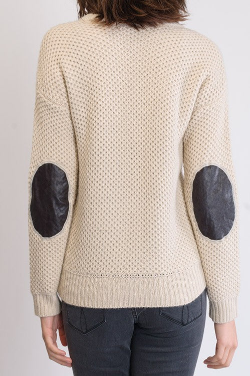 Honeycomb Stitch Sweater Top. w/ Elbow Patch Mak