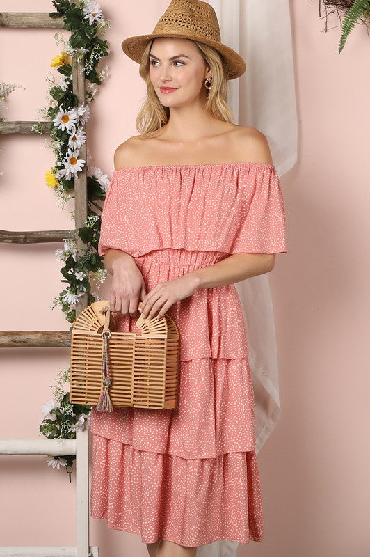 OFF THE SHOULDER THREE LAYERS RUFFLE DRESS Ninexis