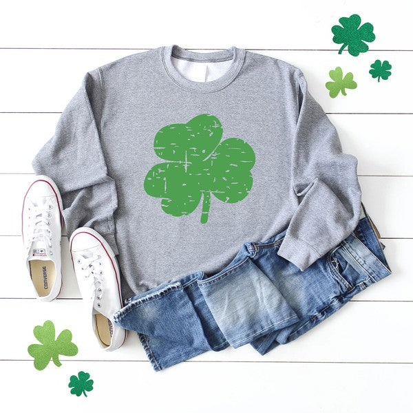 Grunge Clover Graphic Sweatshirt Olive and Ivory Wholesale