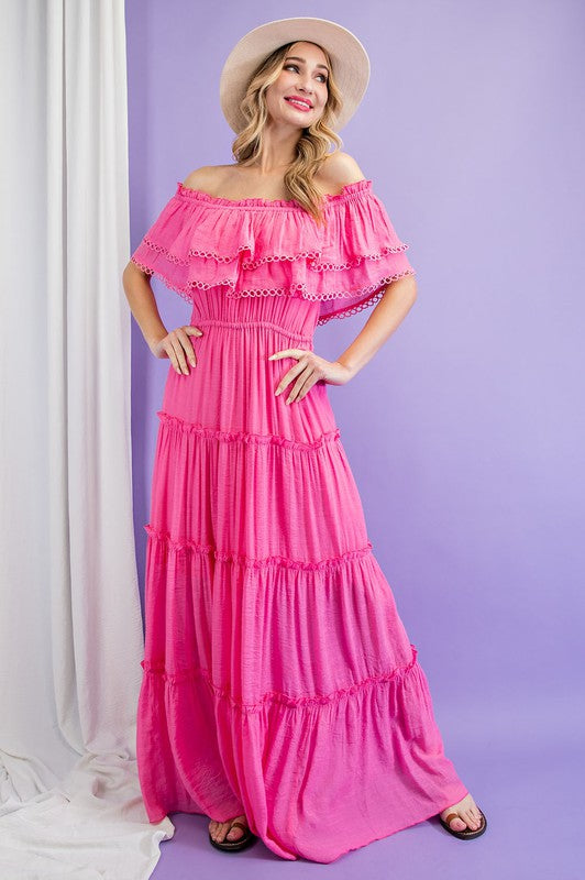 OFF THE SHOULDER RUFFLE MAXI DRESS eesome