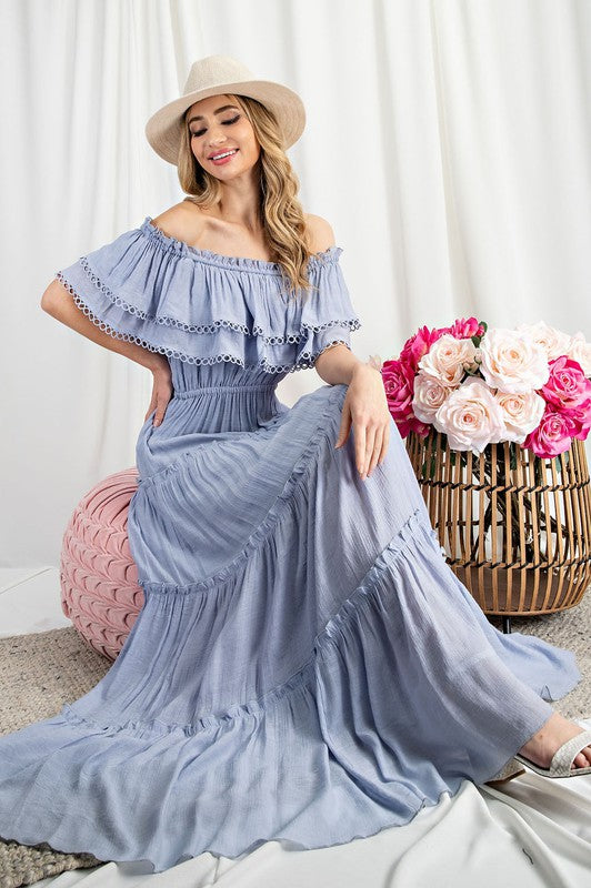 OFF THE SHOULDER RUFFLE MAXI DRESS eesome