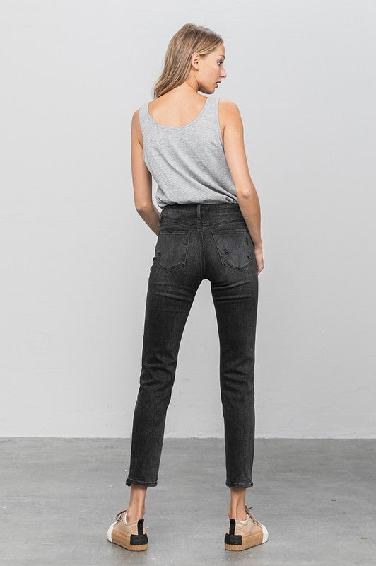 Mid Rise Distressed Straight Jeans Denim Lab USA