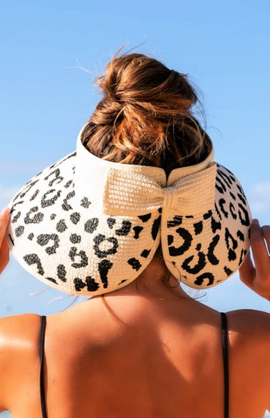 Leopard Bow Roll Up Sun Visor Hat Dani & Em