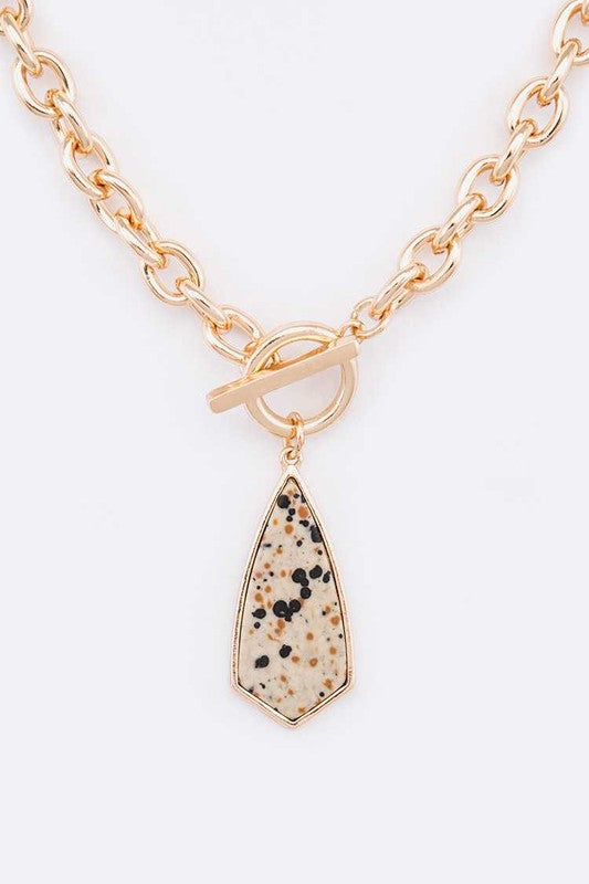 Genuine Stone Pendant Toggle Necklace LA Jewelry Plaza