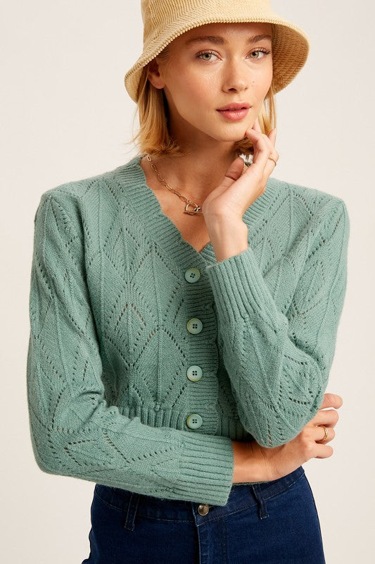 V-neck Scallop Edge Button Down Crop Knit Cardigan Listicle