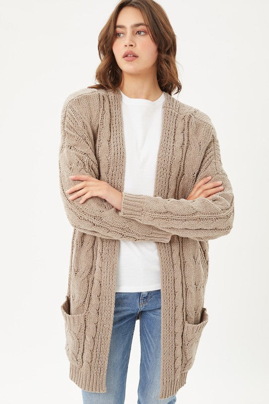 Chenille Cable Knit Oversized Open Front Cardigan Love Tree