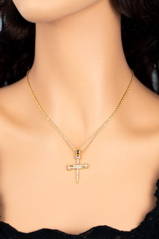 Nail shape cross pendant necklace with rope chain LA3accessories