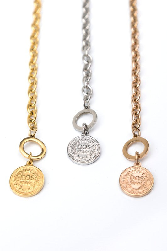 Coin Accent Chain Necklace Aili's Corner