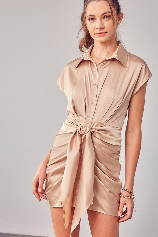 Collar Button Up Front Tie Dress Do + Be Collection