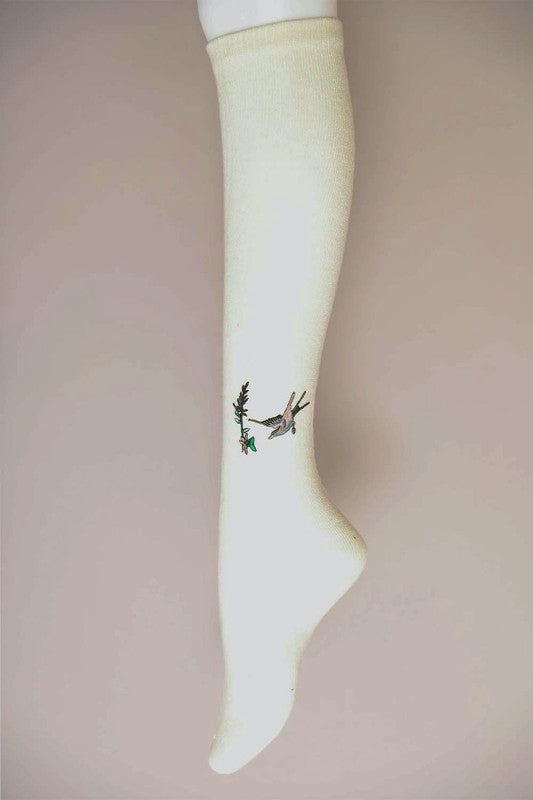 Hummingbird Wool Knee High Socks Leto Accessories