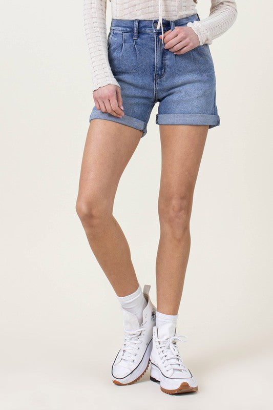 Denim Shorts with Pin Tuck Detail Vibrant M.i.U