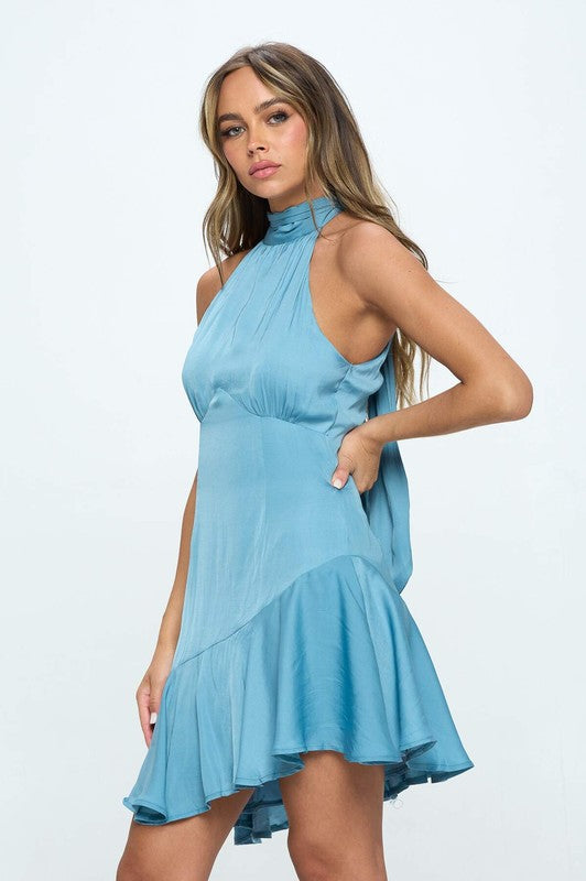 Halter Neck Satin Mini Dress One and Only Collective Inc