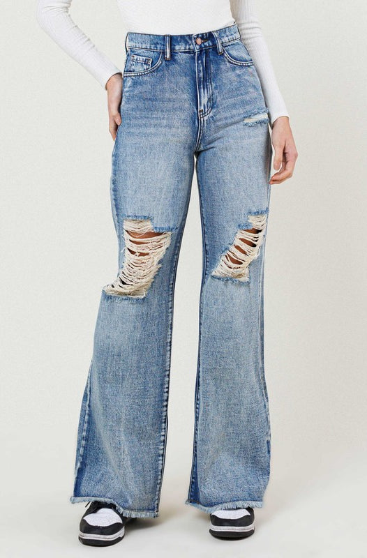 High Rise Wide Leg Jeans in a Vintage Acid Wash Vibrant M.i.U