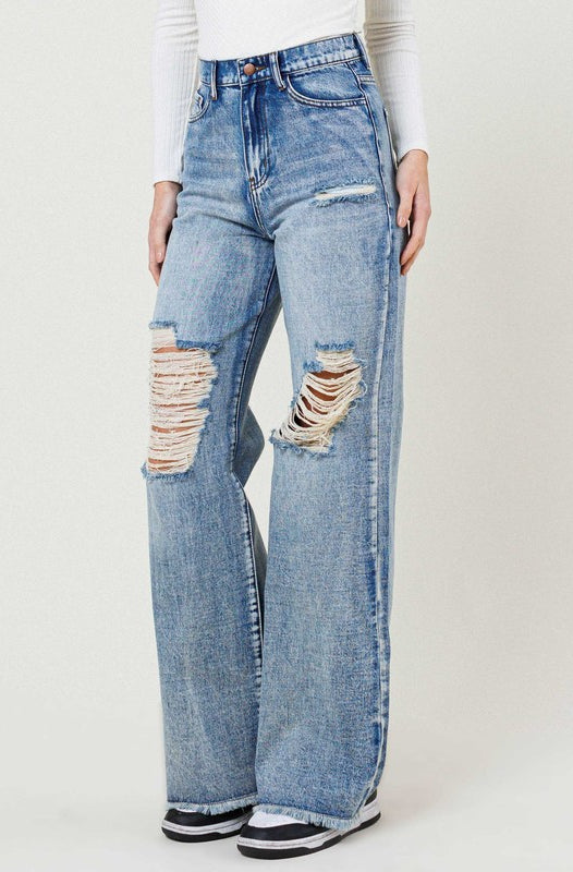 High Rise Wide Leg Jeans in a Vintage Acid Wash Vibrant M.i.U