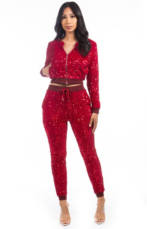 SEXY SEQUIN TWO PIECE PANT SET By Claude