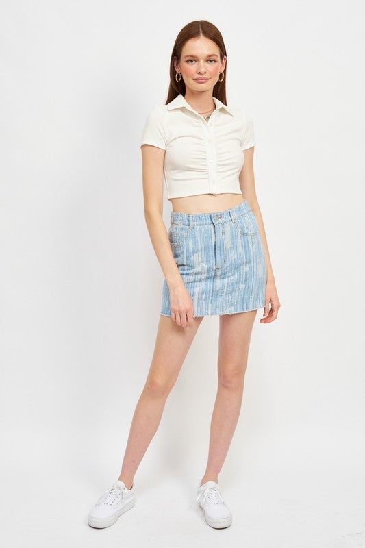 BUTTON UP COLLARED TOP WITH SHIRRING DETAIL Emory Park