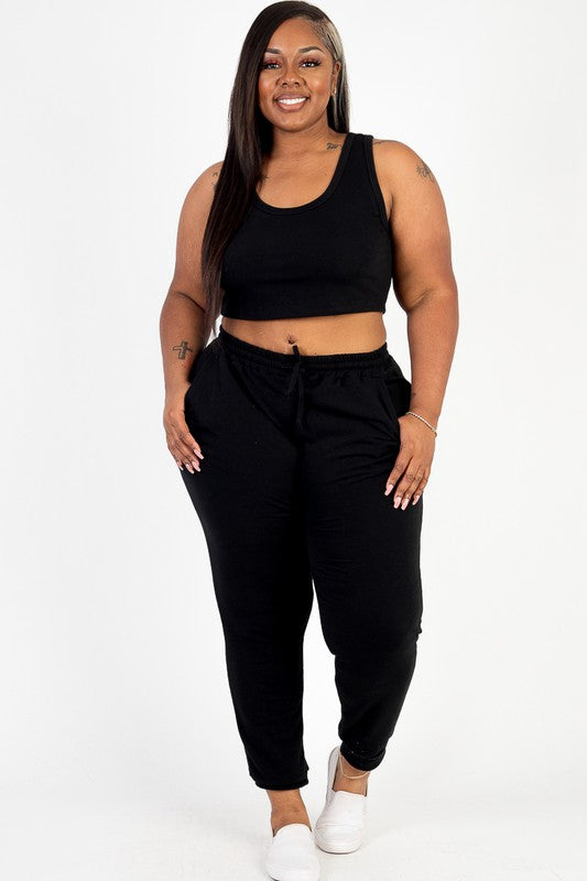 Plus French Terry Cropped Tank Top & Joggers Set Capella