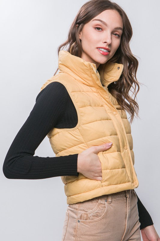 High Neck Zip Up Puffer Vest with Storage Pouch Love Tree