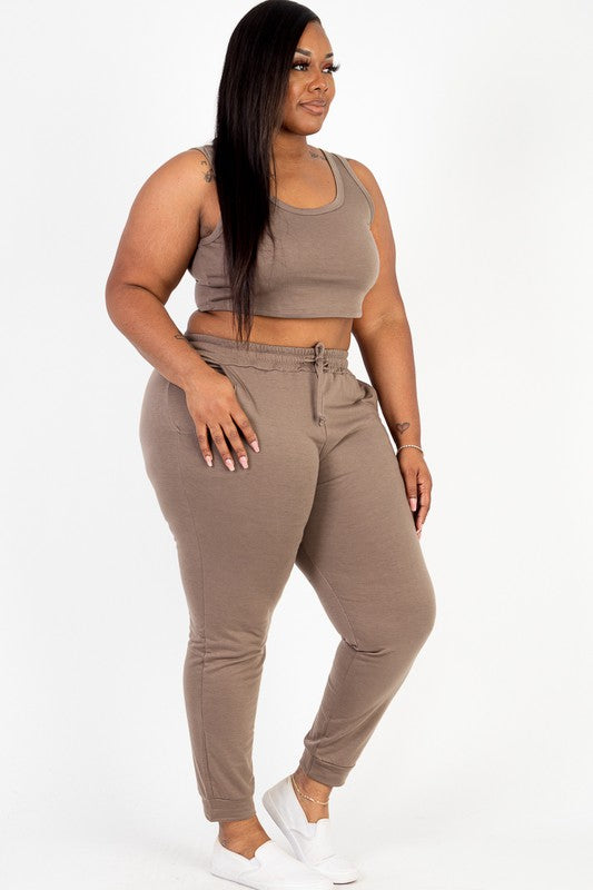 Plus French Terry Cropped Tank Top & Joggers Set Capella
