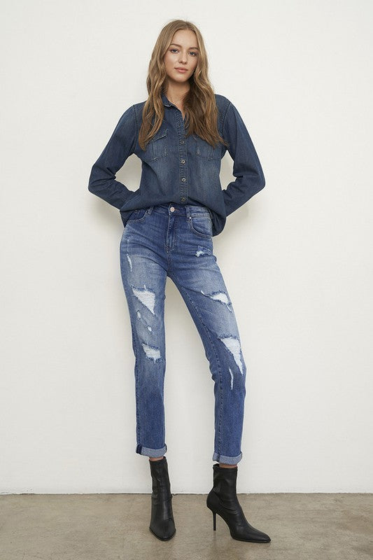 Distressed Front Girlfriend Jeans Denim Lab USA