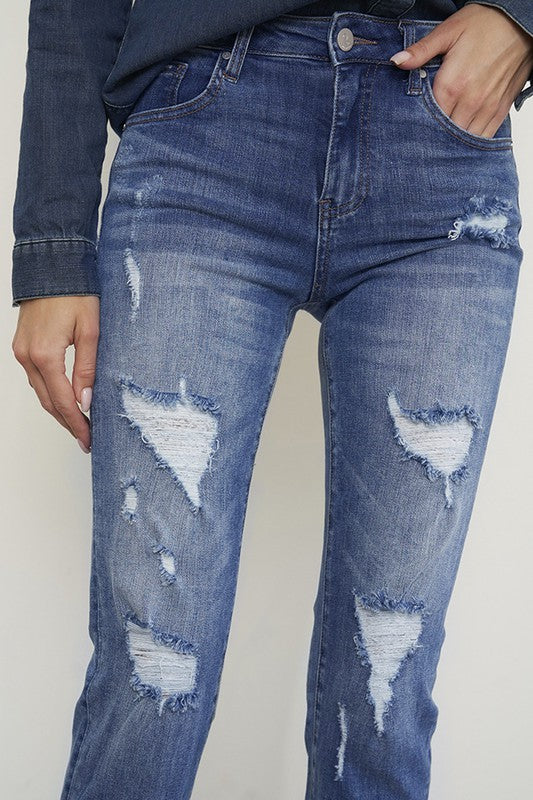 Distressed Front Girlfriend Jeans Denim Lab USA