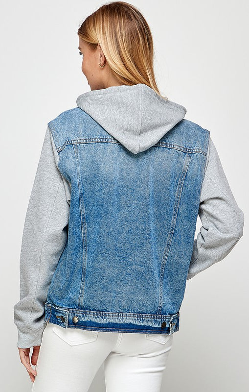 Women's Denim  Jacket with Fleece Hoodies Blue Age