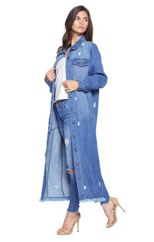 women's Denim Jacket with Distressed Blue Age