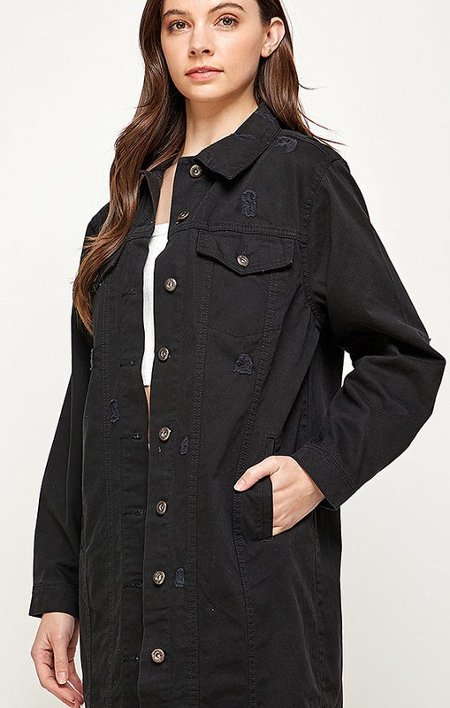 women's Denim Jacket with Distressed Blue Age