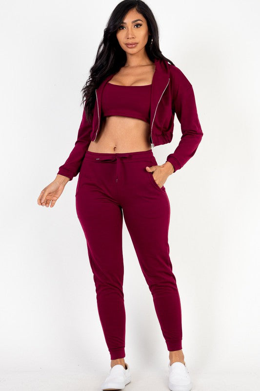Cropped Cami with Zip-up Jacket and Joggers Set Capella
