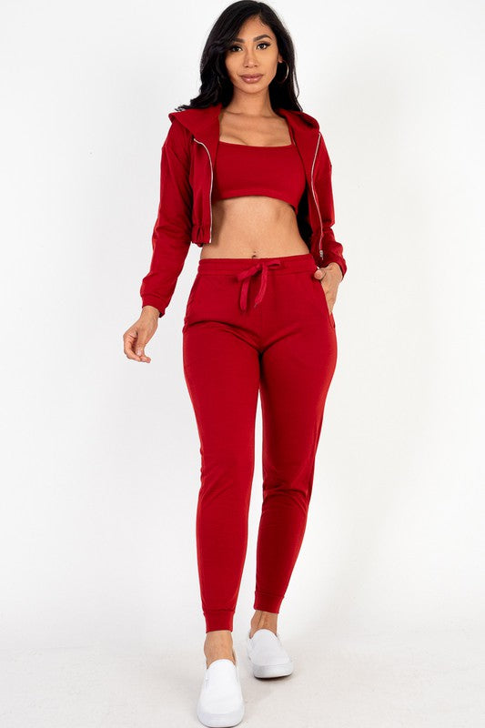 Cropped Cami with Zip-up Jacket and Joggers Set Capella