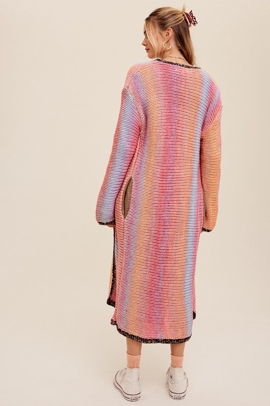 Multi Color Gradation Long Knit Open Cardigan Listicle