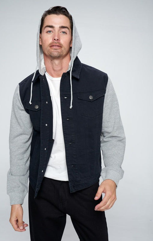 Men's Denim Jacket with Fleece Hoodies Blue Age