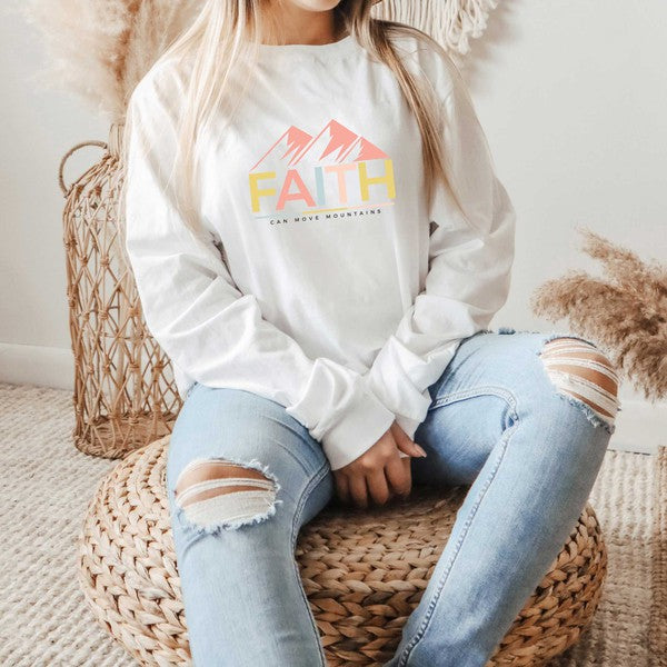 Bright Faith Can Move Mountains Long Sleeve  Tee Uplifting Threads Co