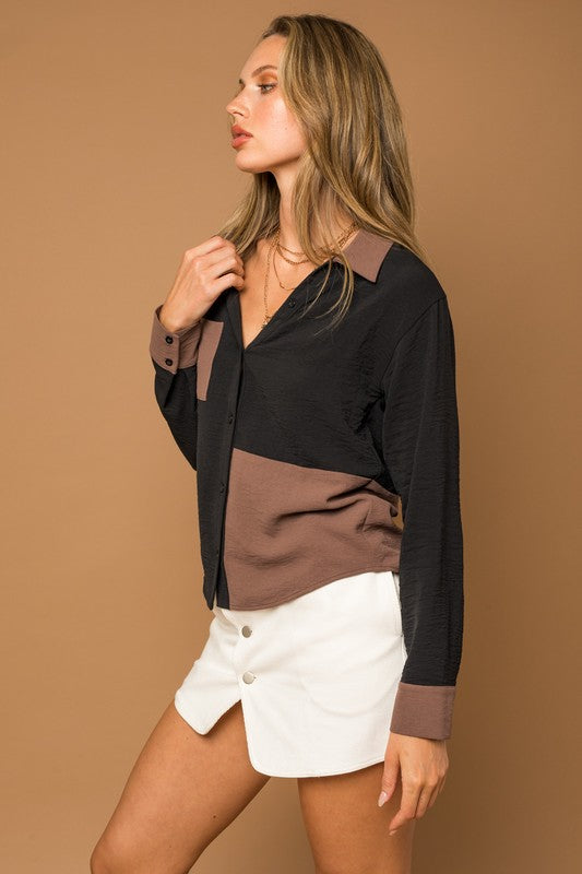 Long Sleeve Contrast Button Down Top Gilli