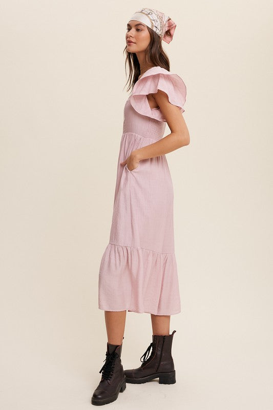 Square Neck Ruffled Short Sleeve Maxi Dress Listicle
