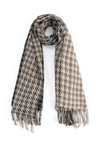 Houndstooth Two Toned Fashion Scarf |  BKBK-BLACK-Os |  Casual Chic Boutique