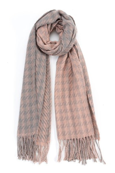 Houndstooth Two Toned Fashion Scarf |  LRLR-PINK-Os |  Casual Chic Boutique
