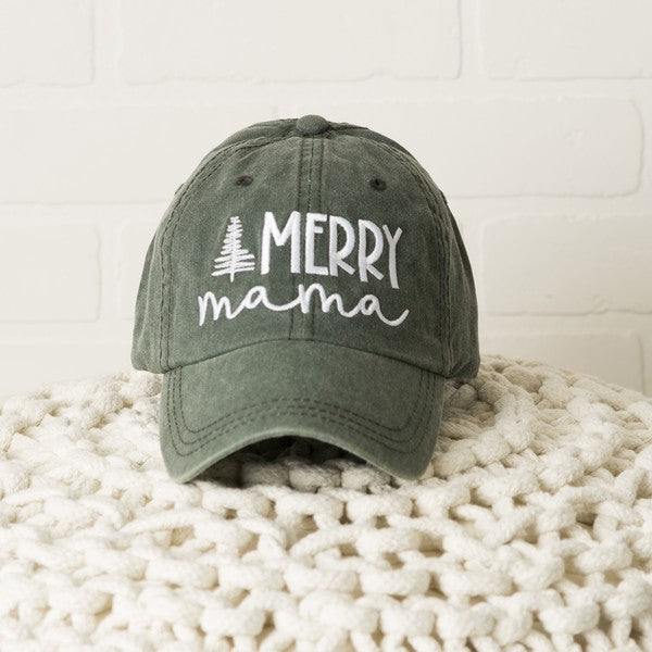 Embroidered Merry Mama Tree Canvas Hat |  Cardinal-Adult |  Casual Chic Boutique
