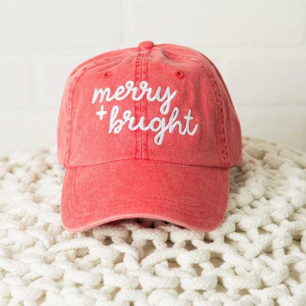 Embroidered Merry And Bright Cursive Canvas Hat Olive and Ivory Wholesale