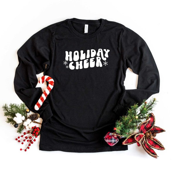 Holiday Cheer Wavy Long Sleeve Graphic Tee Olive and Ivory Wholesale