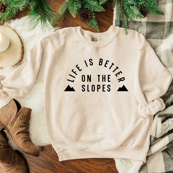 Better On The Slopes Mountains Graphic Sweatshirt Olive and Ivory Wholesale