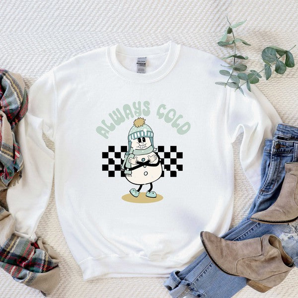 Always Cold Snowman Graphic Sweatshirt Olive and Ivory Wholesale