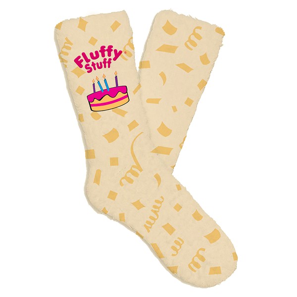 Womens Fuzzy Crew Socks - Fluffy Birthday Oooh Yeah Socks
