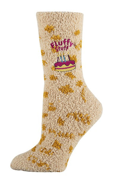 Womens Fuzzy Crew Socks - Fluffy Birthday Oooh Yeah Socks