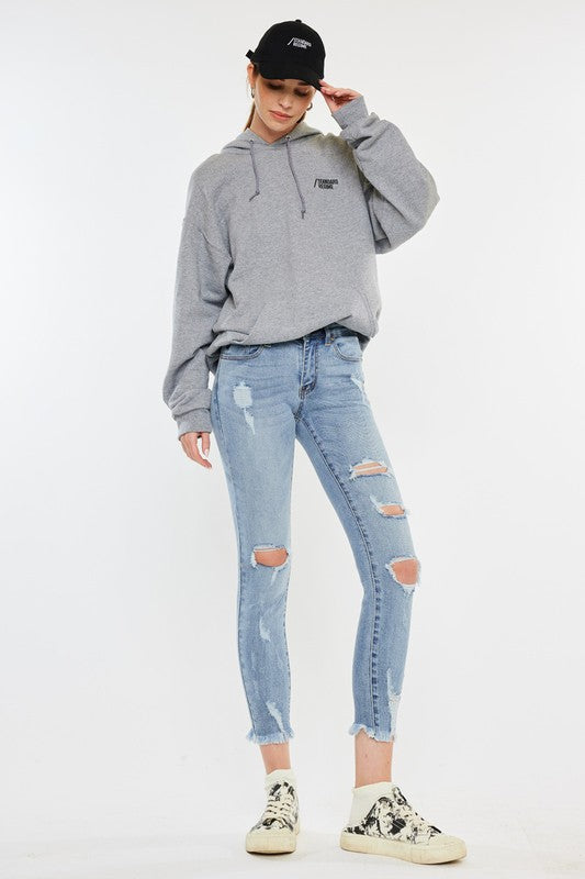 Mid Rise Distressed Ankle Skinny Jeans Kan Can USA