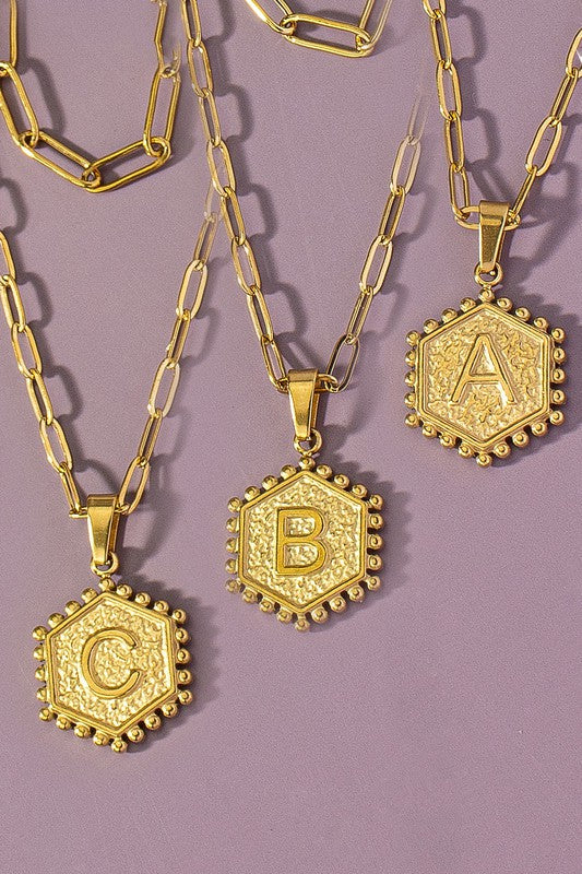 2 row brass double sided hexagon initial necklace LA3accessories