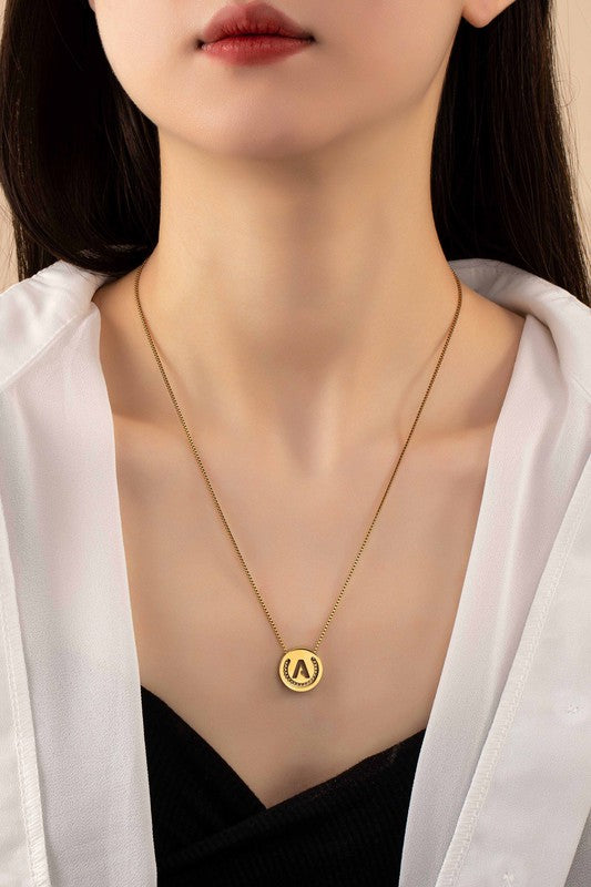 Stainless cut out initial necklace with box chain LA3accessories