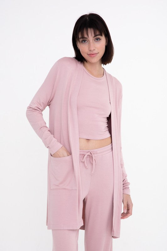 Lounge Open-Front Terry Cardigan Mono B