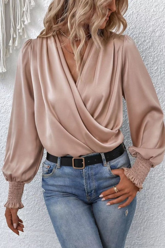 Crossover long sleeve silk blouse Miss Sparkling