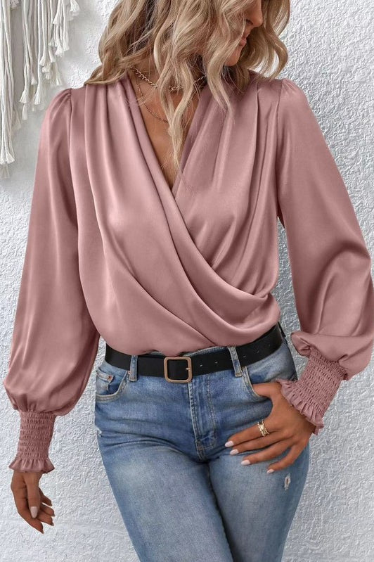 Crossover long sleeve silk blouse Miss Sparkling